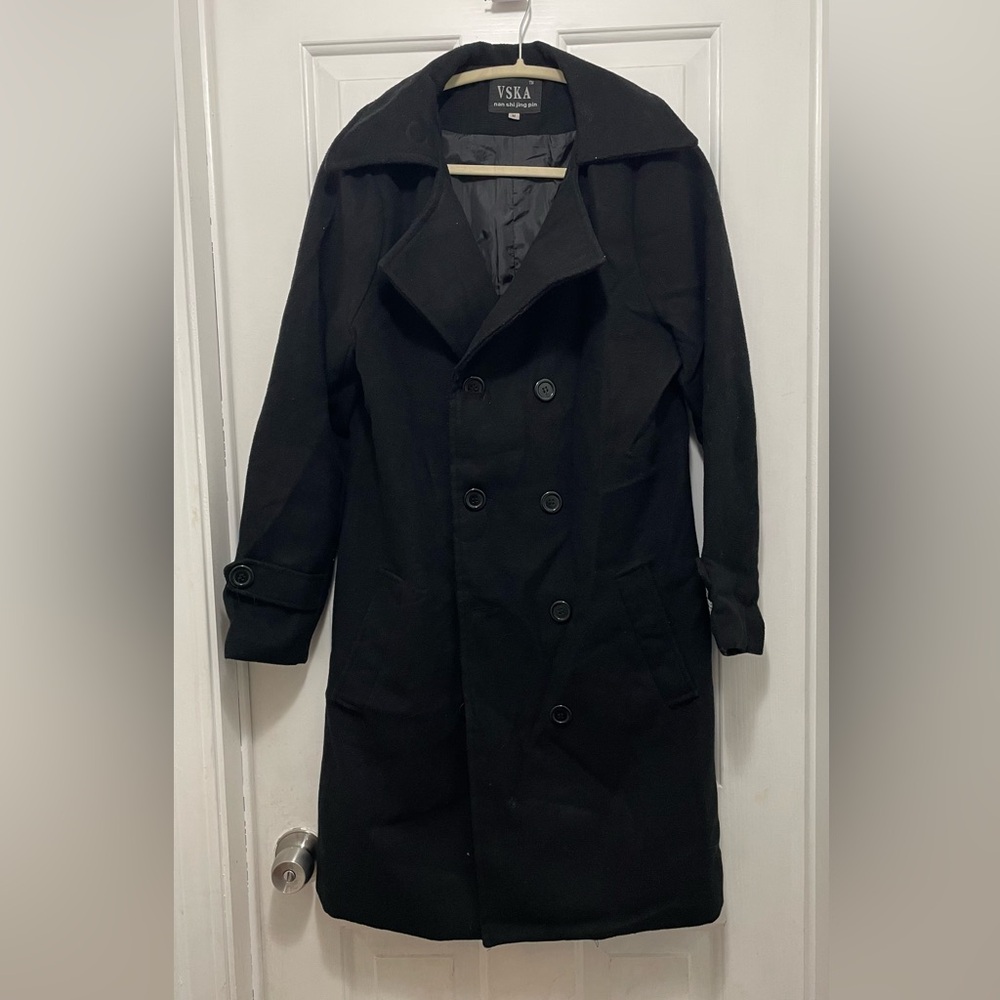 Elegant Black Double-Breasted Trench Coat